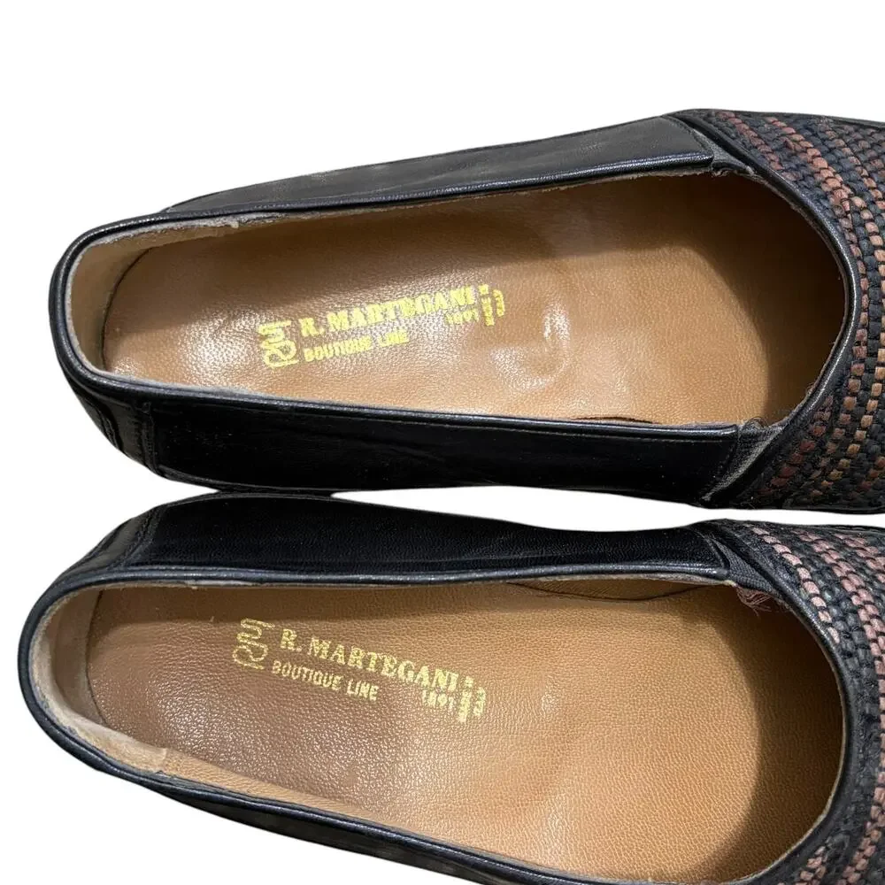 Romano Martegani Boutique Line Woven Genuine Leather Loafers Men's Sz 8D Black